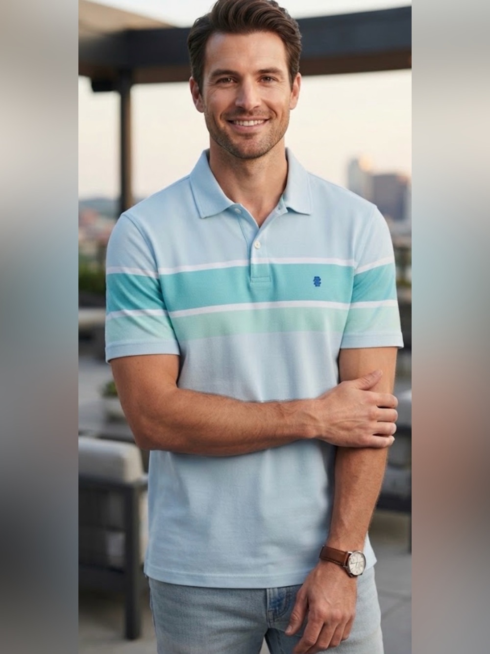 Izod Light Blue Polo with Mint and Aqua Stripes